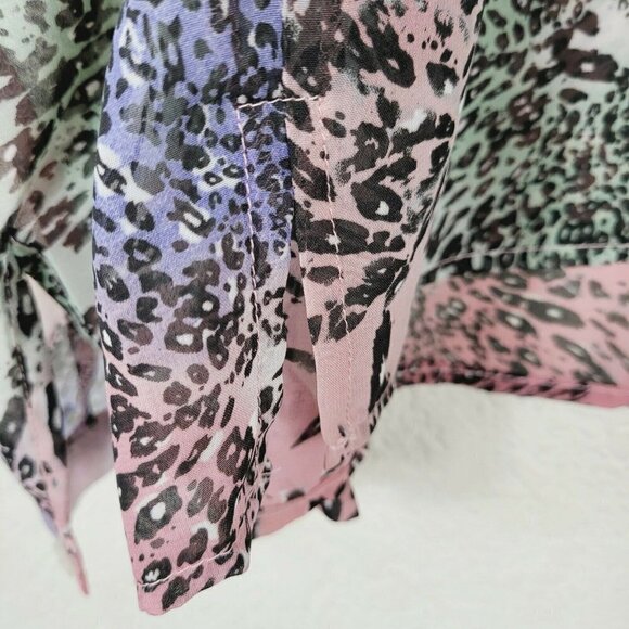 Jeans By Buffalo Women's Animal Print Blouse Sheer Button Up Sz Med Pastel EUC - Picture 4 of 12